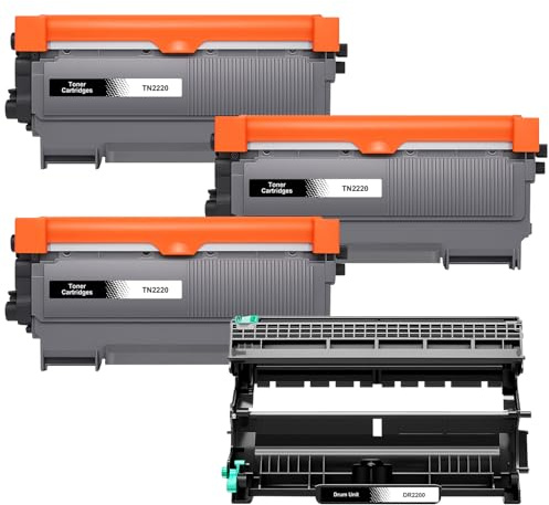 3X TN2220 TN2010 Toner-Kartusche & 1x DR2200 Trommel Kompatibel für Brother HL-2215 HL-2240 HL-2240D HL-2240L HL-2250DN HL-2270DW MFC-7360N MFC-7460DN MFC-7860DW DCP-7055 DCP-7055W (4-Pack)