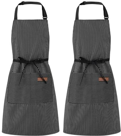 ssaerryor 2 Pack Kitchen BBQ Aprons with Pocket for Women Men(Balck Balck)