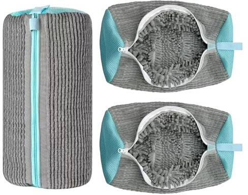 2-Pack Shoe Washing Machine Bag, Laundry Shoe Bag for Washer and Dryer, Reusable Shoe Cleaning Bag for Sneakers & Tennis Shoes, 360° Deep Clean Sneaker Washing Machine Bag with Zipper Protection, Gray
