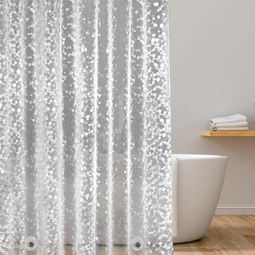 EurCross Tenda da doccia 120 x 180 cm, con peso magnetico, impermeabile, antimuffa, trasparente, con motivo ciottolo, sottile Eva in plastica, per bagno con 8 anelli