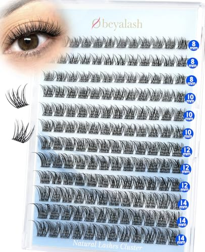 Obeyalash 144 Stück Cluster Wimpern C-Curl – Einzelne Wimperncluster Hypoallergene Vegan Wispy Volume DIY Wimpernverlängerung 8-14mm MIX Individuelle Büschel, Anfängerfreundlich für Zuhause (M-56)
