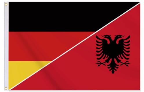 2x3 FT Albanian Deutschland Flagge,Mittelgröße albanisch Flaggen,24x36 Zoll doppelt gedrucktes dauerhaftes Banner,150D dicke Polyester-Outdoor-Dekorationen mit 2 Messing-Grommet(Albania+DE,M)