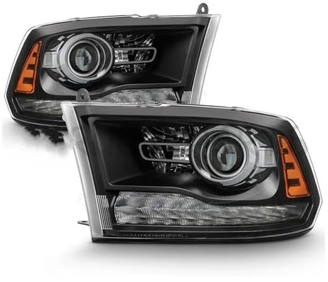PLMNHSS Projecteur Principal Phares Avant À Projecteur LED Avec Feux De Jour Pour Dodge Ram 1500 2500 3500 (2013-2018) Côté Conducteur Et Passager(Pair Black)