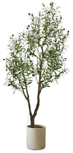 Garvee Olivo Artificial de 180cm con 50 Luces LED cálidas y Temporizador - Planta Decorativa Realista en Maceta - Fácil de Mantener Interior y Exterior - Estilo mediterráneo Moderno -