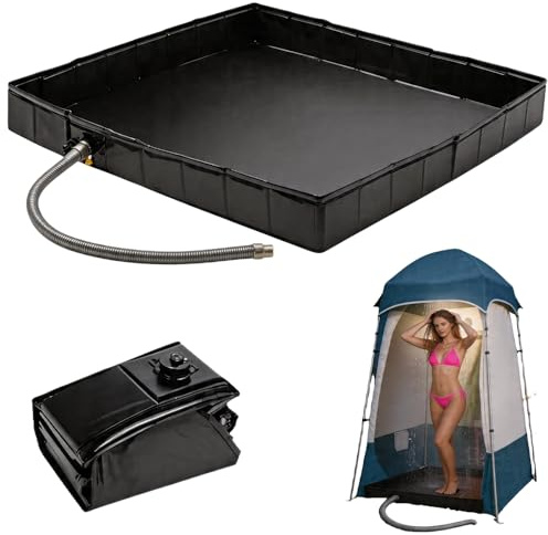 XPJBKC Camping Shower Tray, 104x104x13cm Large Portable Shower Tray, Foldable shower Base with Drain Pipe, Outdoor Tent Bathing Tray for Indoor Outdoor Camping Travel and Temporary Water Storage