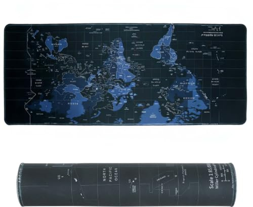 Alfombrilla de Ratón Gaming 800×300mm, Alfombrilla de Ratón Grande Mapa del Mundo Alfombrilla de Ratón Impermeable Antideslizante con Bordes Cosidos, Alfombrilla de Escritorio Extendida para Gaming