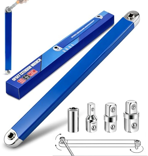 Offset Verlängerungsschlüssel Set (39cm),hochkohlenstoffhaltigem Stahl,inkl.4 Adapter (1/4, 3/8, 1/2),offset extension wrench,Drehmomentschlüssel Verlängerung für enge Räume im KFZ-Motorraum