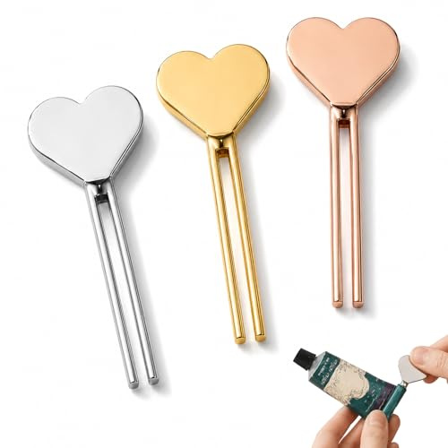 3 Pack Metal Toothpaste Squeezer – Stainless Steel Tube Winder – Hand Cream Tube Key Roller Set – For Bathroom, Kitchen – Silver + 2 Colours