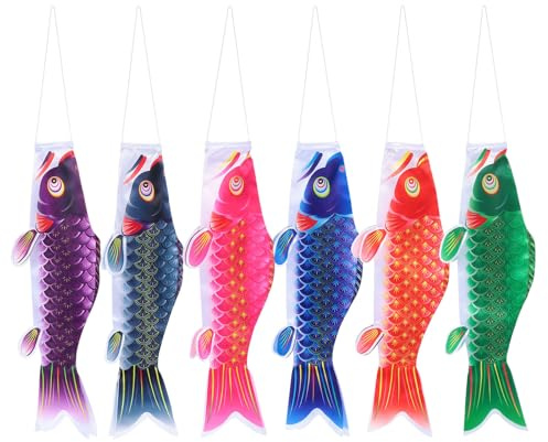 HOOWIFFY 6 Stück Windsack Fisch aus Seide mit Stilvoller Japanischer Karpfenflagge Kompakt und Robust für Restaurant und Schuldekoration in Verschiedenen Farben