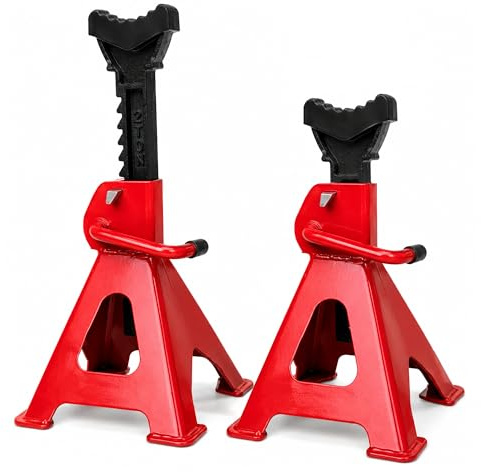Mighty Products Heavy Duty 2 Ton Axle Stands Pair | Adjustable Height 265–390mm Steel Support Stands with Anti Slip Saddle for Garage Workshop Trolley Jack Use Vehicle Maintenance
