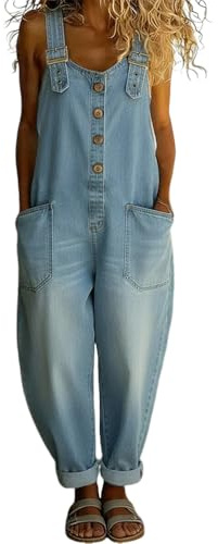ORANDESIGNE Salopette Jeans Donna Baggy Estiva Vintage Y2K Salopette Jeans Larga Chic Overall Tuta Intera Gamba Larga con Spalline Regolabili