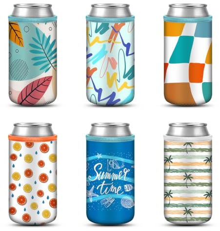 Fintie 6x 16oz Wiederverwendbare Bierdosen-Kühlhülle, isolierte Neopren-Getränkehüllen für Bierflaschen und Limonaden, (500ml, 6 Farben)