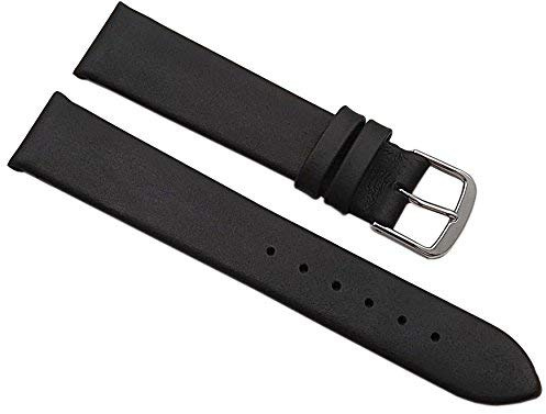 18mm Kalbsleder Uhrenarmband Made in Germany in Schwarz mit silberfarbender Dornschließe inkl. Myledershop Montageanleitung