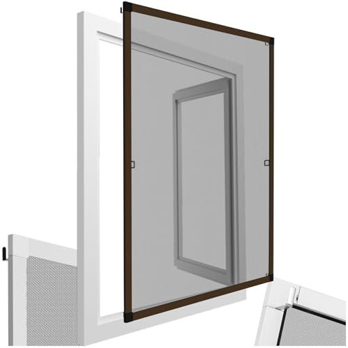 tectake® Zanzariera per Telai di Finestre, Telaio in Alluminio, Zanzariera Finestra Resistente ai Raggi UV e alle Intemperie, Trasparente alla Luce e Permeabile all’Aria, 100x120cm - Marrone | Resistente alle Intemperie e Raggi UV, senza Forature né Viti, Fibra di Vetro, Trasparente, Permeabile all'Aria, Marrone