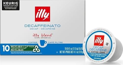 illy Café, riche et équilibré, café décaféiné Classico K-Cups, fabriqué avec du café 100 % arabica, entièrement naturel, sans conservateurs, dosettes de café pour machines Keurig, K-Cups, 10 dosettes