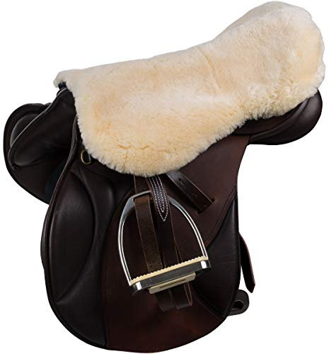 NETPROSHOP Echt Lammfell Sattelbezug, Elastische Riemen mit Klettverschlüssen, ca 58x43cm