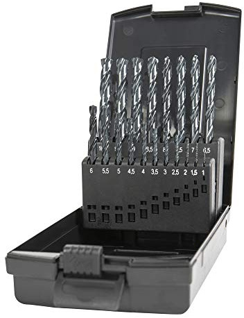 STIER Spiralbohrer Set HSS-R 19-tlg (1-10 mm) | Metallbohrer Satz, Stahlbohrer Satz, Selbstzentrierende W-Spitze, Alle handelsüblichen Bohrmaschinen, DIN 338 RN