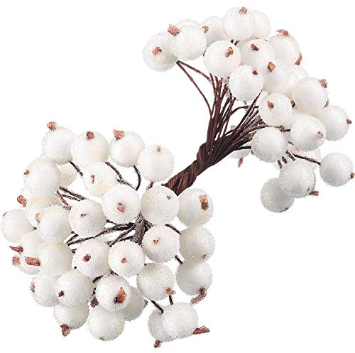 Tatuo Packung von 200 Stück gefrostetem Obst Holly Beeren Mini Weihnachten künstliche Beerenblume für Zuhause, Hochzeit, Party, Geburtstag, DIY Dekoration (white)