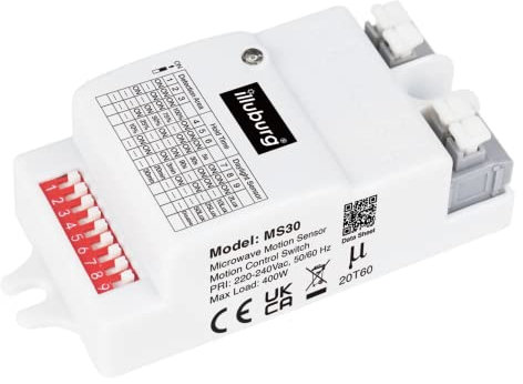 Merrytek Rilevatore di Movimento Microonde HF Radar con Sensore di Luce Portata 6m per LED fino a 400W