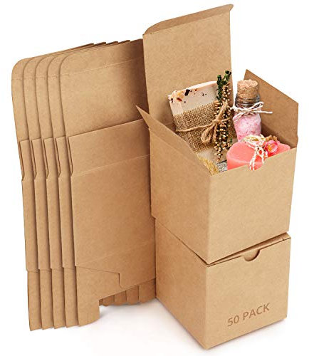 Belle Vous Geschenkbox aus Kraftpapier, Braun, 50 Stück – Karton mit 7,5 x 7,5 x 7,5 cm – Geschenkbox aus Karton, einfache Montage, für Partys, Geburtstage, Hochzeiten, Taufen, Veranstaltungen
