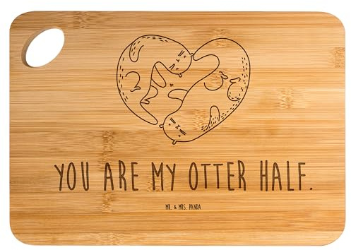 Mr. & Mrs. Panda Schneidebrett Otter Herz - Geschenk, Seeotter, Holzbrett, Hackbrett, Frühstücksbrettchen, Love You, Küchenbrett, Liebe, Schneidbrett Küche