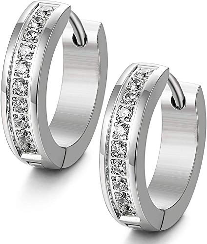LOLIAS Orecchini a Cerchio in Acciaio Inossidabile da Donna Orecchini Cerchio con Zirconi Cubici Huggie Argentato