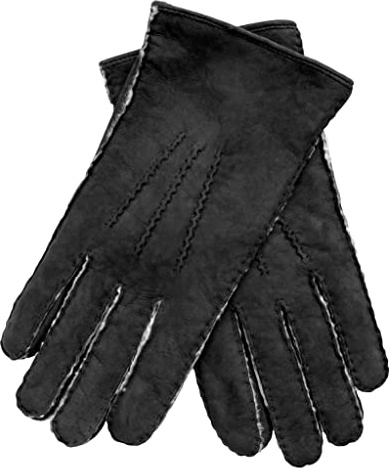 EEM men's leather gloves, soft New Zealand curly lambskin, hand stitched, black L