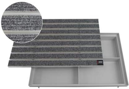 EMCO 60x40cm Eingangsmatte DIPLOMAT Large Rips hellgrau 22mm + Bodenwanne Fußmatte Türmatte Abstreifer Fußabtreter Maße: 600x400mm