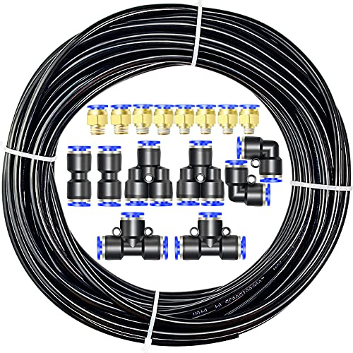 ERGAOBOY Svart 10 m polyuretan PU luftslang rörssats, 6 mm ytterdiameter x 4 mm innerdiameter med 14 anslutningssatser