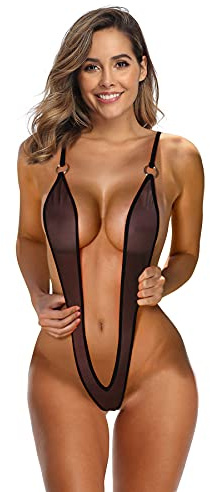 SHERRYLO Affaire Bikinis Slingshot bikini, V-hals, slingshots, extrem mikro-G-string/tanga, monokini-baddräkt, Transparent svart, one size