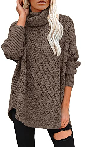 DOROSE Women's Oversized Turtleneck Long Sleeve Casual Pullover Knit Tunic Sweater Coffee