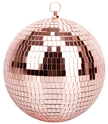Mirror Ball for Disco DJ Club Party Wedding Home Decor, Muscab 8 Inch Disco Ball with Hanging Ring, Rose Gold