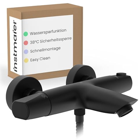 instmaier Beatrice | Wannenarmatur | Thermostat | Verbrühschutz | Schwarz | Wannenfüllarmatur | Thermostatarmatur | Wassersparen | Wannenarmatur Sicherheitssperre/ Verbrühschutz 38° | Einfache Montage