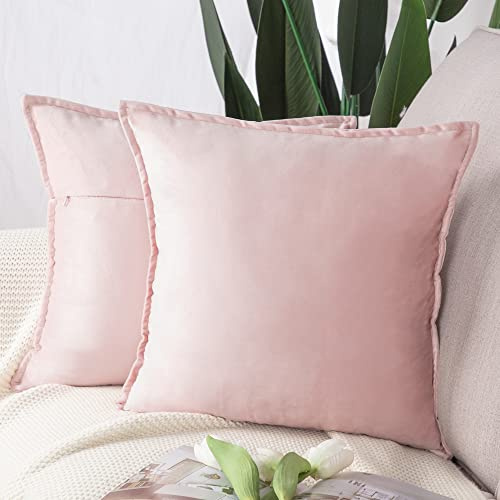 Madizz 2er Set Samt Dekorativ Zierkissenbezüge Luxus Stil Kissenbezug für Sofa für Schlafzimmer Hellrosa 45x45 cm Quadrat