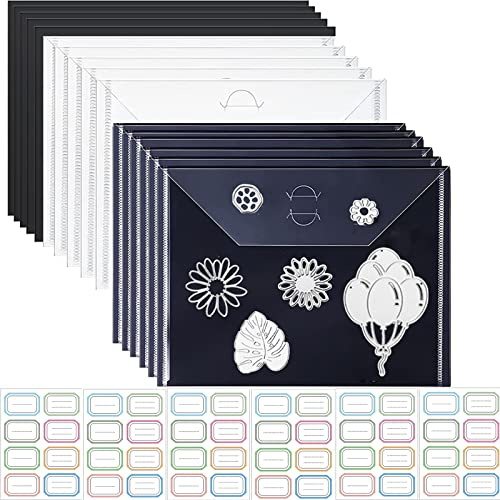 68Stück Stanzformen und Stempelaufbewahrung,10Stück Kunststoff-Umschlag & 10 Stück Gummi-Magnetfolien & 48Stück Etikettenaufkleber für Kartenherstellung Schablonen Organizer Halter für DIY Scrapbook