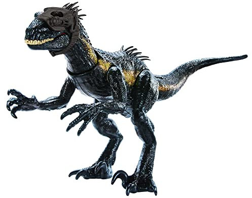 Mattel JURASSIC WORLD Track 'N Attack Indoraptor - Hybrid-Dinosaurier, schimmernde Details, Kopfbedeckung, Brüllgeräusche, Augmented Reality, für Kinder ab 4 Jahren, HKY12