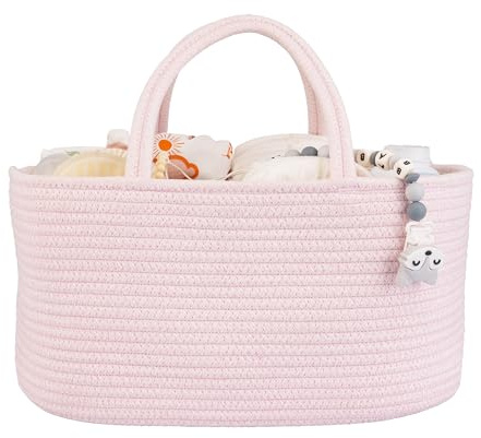 XUANGUO Große Wickeltasche, für Mädchen und Jungen, Seil, Aufbewahrungskorb, Tragegriffe, für Wickeltisch, Auto, Reisen, Babyparty, Babygeschenk, unverzichtbare Gegenstände, Pink
