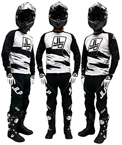 JLP RACING Tenue Enfant Pantalon Maillot Gants Moto Cross Quad Enduro VTT BMX MTB Enfant Snatch Blanc Noir M