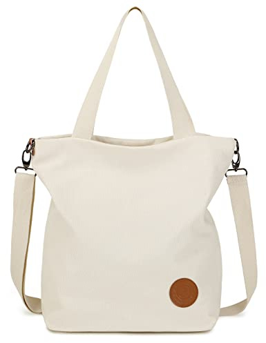 JANSBEN Damen Canvas Handtasche Schultertasche Casual Multifunktionale Umhängetaschen Groß für Arbeit Schule Shopper Lässige täglich (Beige)