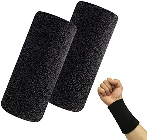 Yoezuo Schweißbänder, 2 Stücke Sports Armbänder Elastische Baumwolle Handgelenk Bänder Herren Damen Sport Wristbands für Tennis, Gymnastik, Fußball, Basketball Sports (Schwarz)