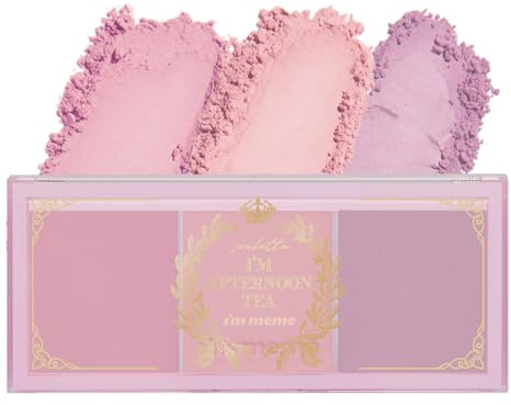 I'M MEME Blusher Palette - Afternoon Tea_Blossom Tea | Soft Pink, Peach, Lavender, 3 Shades Palette, Matte Powder, Face & Cheeks, For All Skin Tones, Powdery Finish, Lightweight Formula, 0.4 Oz