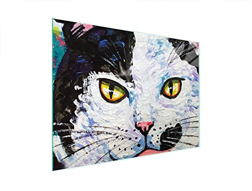 DarHaus Herdabdeckplatte 40x30 cm Einteilig Glas Elektroherd Induktion Herdschutz Spritzschutz Glasplatte Deko Schneidebrett, Katze Art.