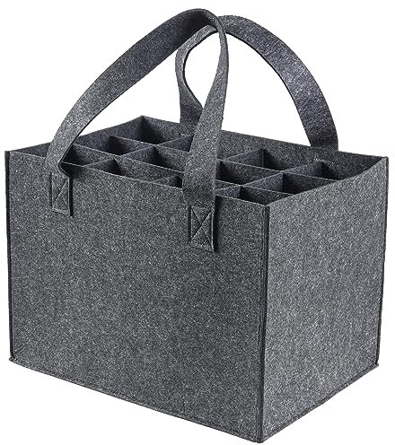 Old Tjikko Flaschentasche 12 Fächer, Filz Flaschenträger für 12 Flaschen (1,5L), Geräuscharm, Faltbar, Flaschenkorb für Bier, Wein, Wasser – Männerhandtasche and Geschenk