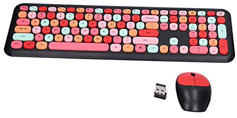 Topiky Wireless Keyboard and Mouse Combo, 2.4G Retro Multi Color with Number Pad Cute Keyboard, Silent Keyboard and Mouse for Computer, Laptops. (Black mixed color keyboard and mouse set)