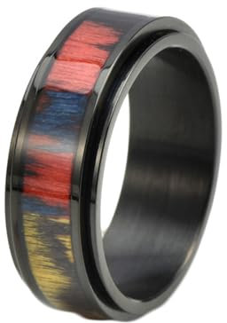ANAZOZ Männer Ringe Edelstahl, Ring mit Gravur Mann Verlobungsring Größe 60 (19.1) Bunter Drehring mit Holz Breit 8mm