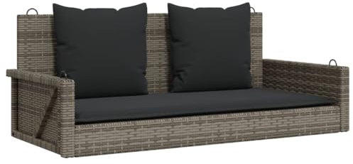 vidaXL Hängebank mit Kissen, Hängeschaukel mit Befestigungsringen, Schaukelbank für Außenbereich, Gartenschaukel, Modern, Grau Poly Rattan