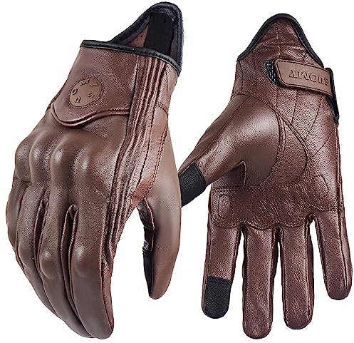 CaFfen Motorradhandschuhe Lederhandschuhe Motorrad Retro Motorradfahrer Handschuhe Herren Damen Vintage Motocross Handschuhe Schwarz Motorradzubehör Motorrad Handschuhe(Brown,XS)