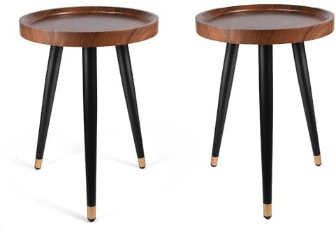 KGPLOME Soporte para plantas de interior, mesa de madera de nogal de mediados de siglo, soporte alto de metal resistente, mesa auxiliar redonda pequeña moderna con diseño elevado (12 x 17 pulgadas)
