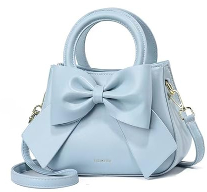 NICOLE & DORIS Umhängetasche für Damen Kleine Handtaschen mit Schleife Henkeltasche PU Leder Niedliche Schultertasche Mädchen Crossbody Bag Satchel Tasche Blau