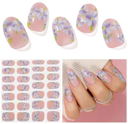 Semi Cured Gel Nail Strips - 28 Stickers, Self-Adhesive Wraps for Salon-Quality Manicure - Works With Any Nail Lamps